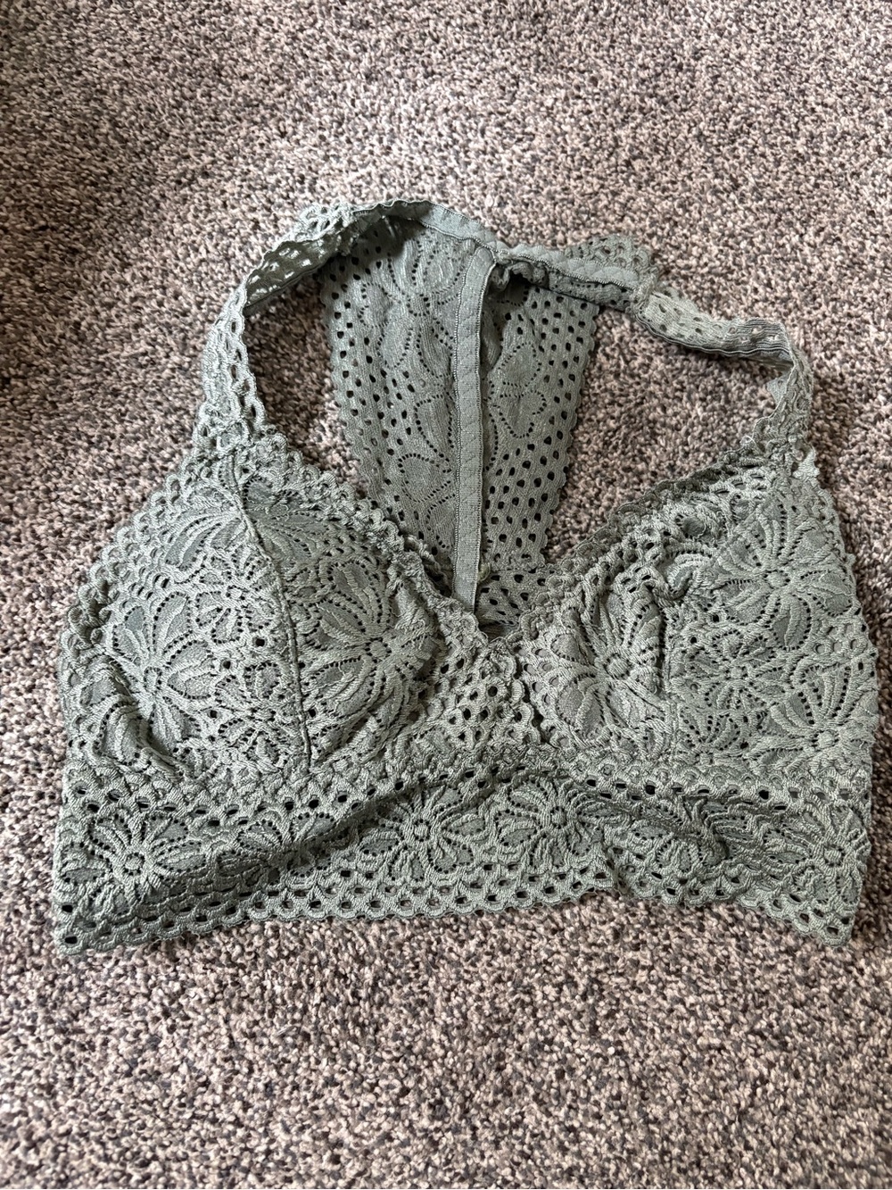 Crochet Lace Halter Bralette in Sage Green